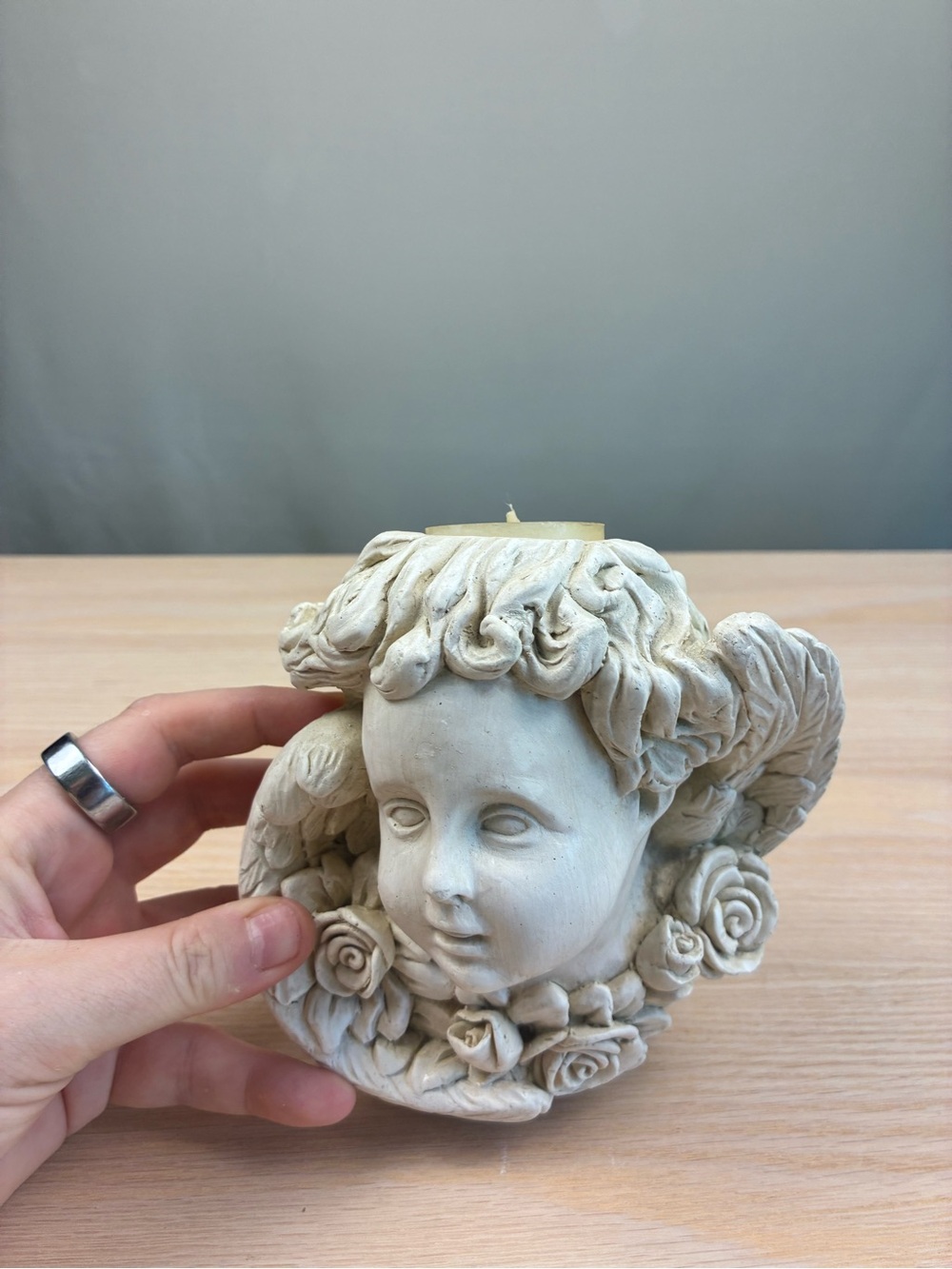 Vintage Regal Cherub Tea Light Candle Holder Angel Bust